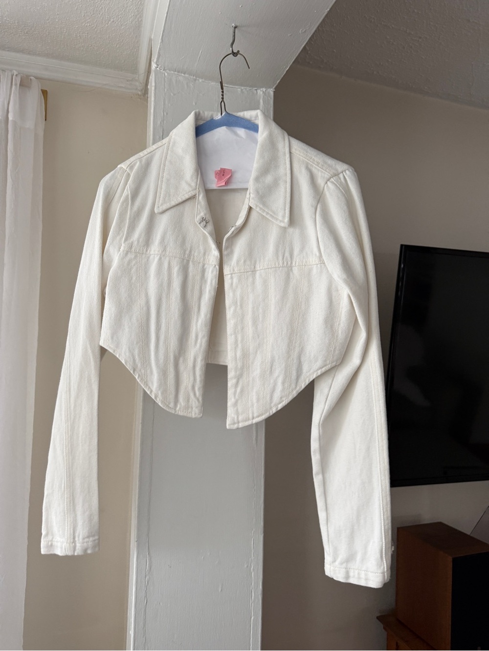 Windsor White Cropped Denim Corset Jacket Hook Front Size Small